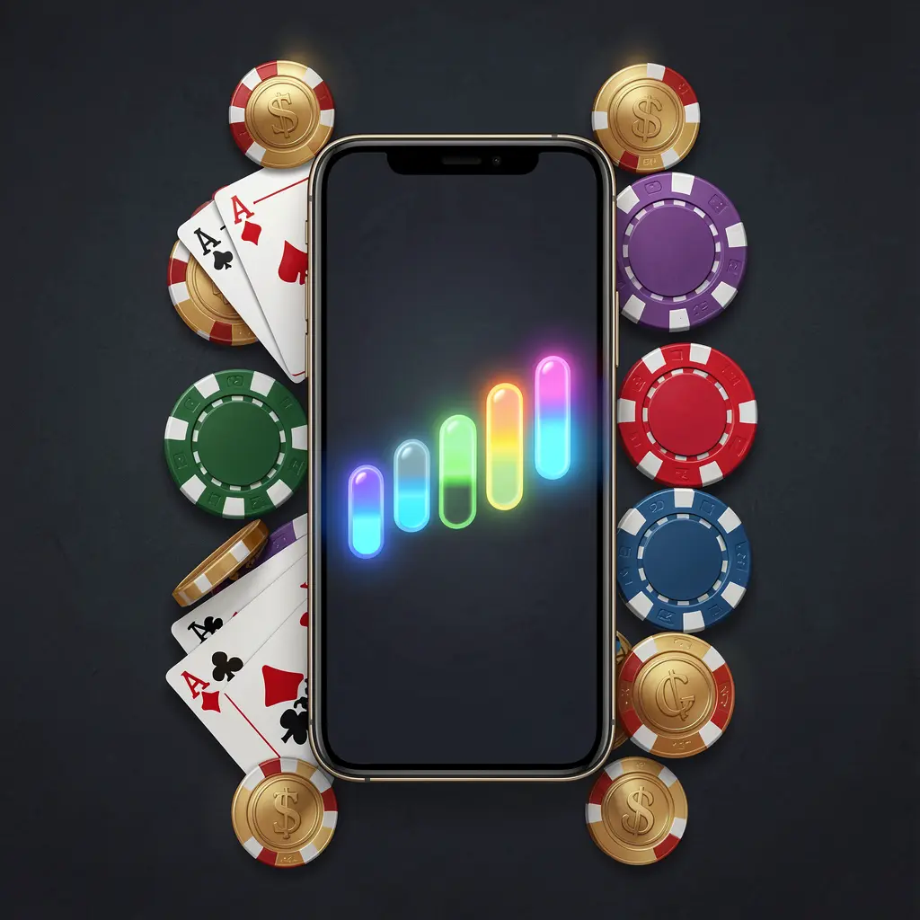 JYJILI casino app installation on a smartphone with a glowing progress bar, surrounded by coins, chips, and cards on a dark background, showcasing premium mobile gaming design JYJILI casino app installation on a smartphone with a glowing progress bar, surrounded by coins, chips, and cards on a dark background, showcasing premium mobile gaming design